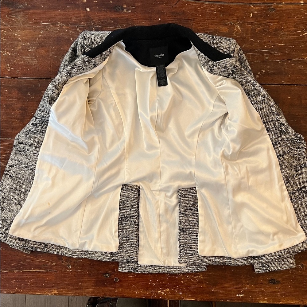 Smythe Contrast Collar Tweed Fitted Wool Blazer Grey and Black Sz 4 - Picture 5 of 11